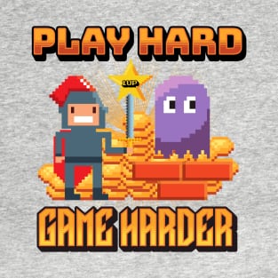 Play Hard Game Harder Pixel Art Retro Gaming T-Shirt